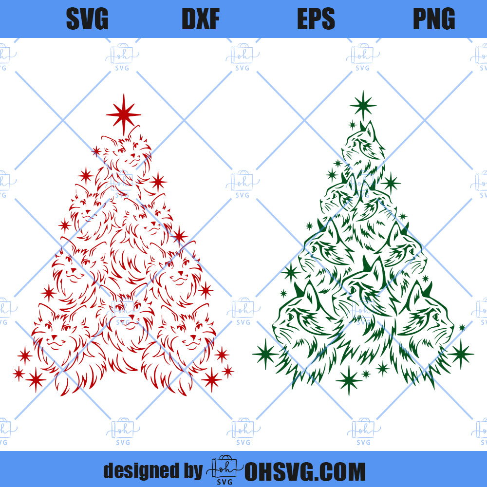 Cats Christmas Tree SVG, Cat SVG, Christmas Cat SVG PNG DXF Cut Files For Cricut