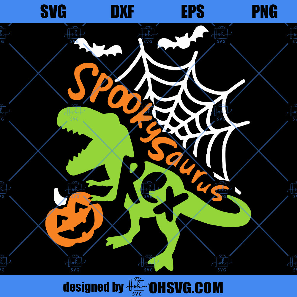 Halloween Dinosaur SVG, Spooky Saurus Rex SVG, T-Rex With Pumpkin SVG