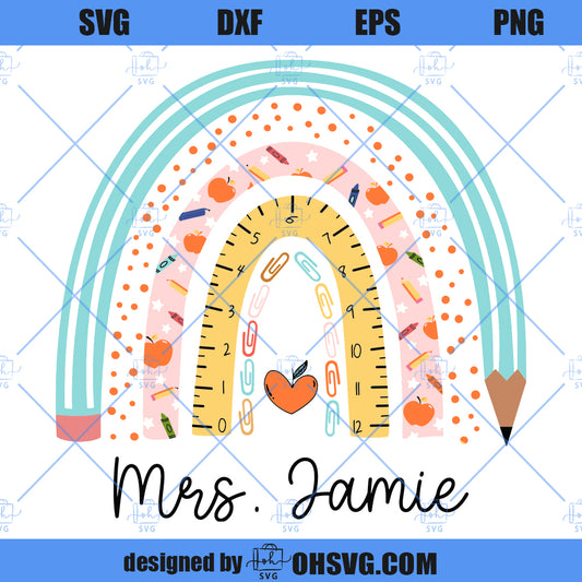 Personalized Teacher SVG, Custom Name Rainbow Teacher SVG, Thank You Holiday Gift End Of Year SVG