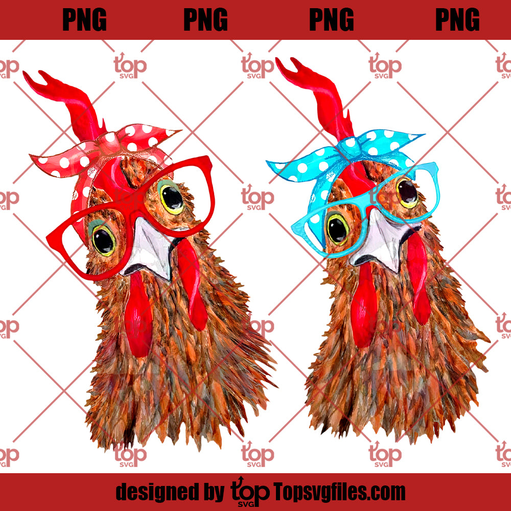 Chicken Bandanna And Glasses In Red and Blue SVG, Chicken SVG