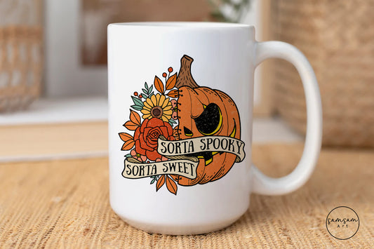 Sorta Sweet Sorta Spooky Seamless Tumbler Wrap, Floral Pumpkin Png, 20 oz Tumbler Wrap, Halloween Tumbler Wrap, Spooky Tumbler