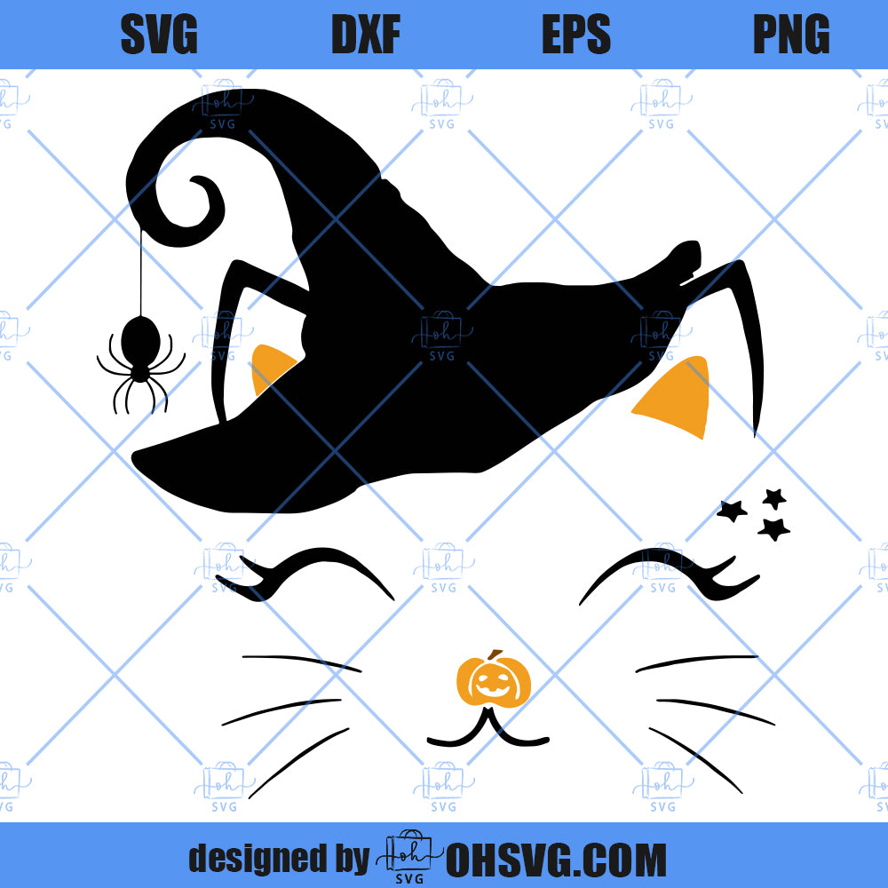 Witch Cat Cute Halloween SVG, Cute Kitten Halloween SVG, Witch Cat SVG