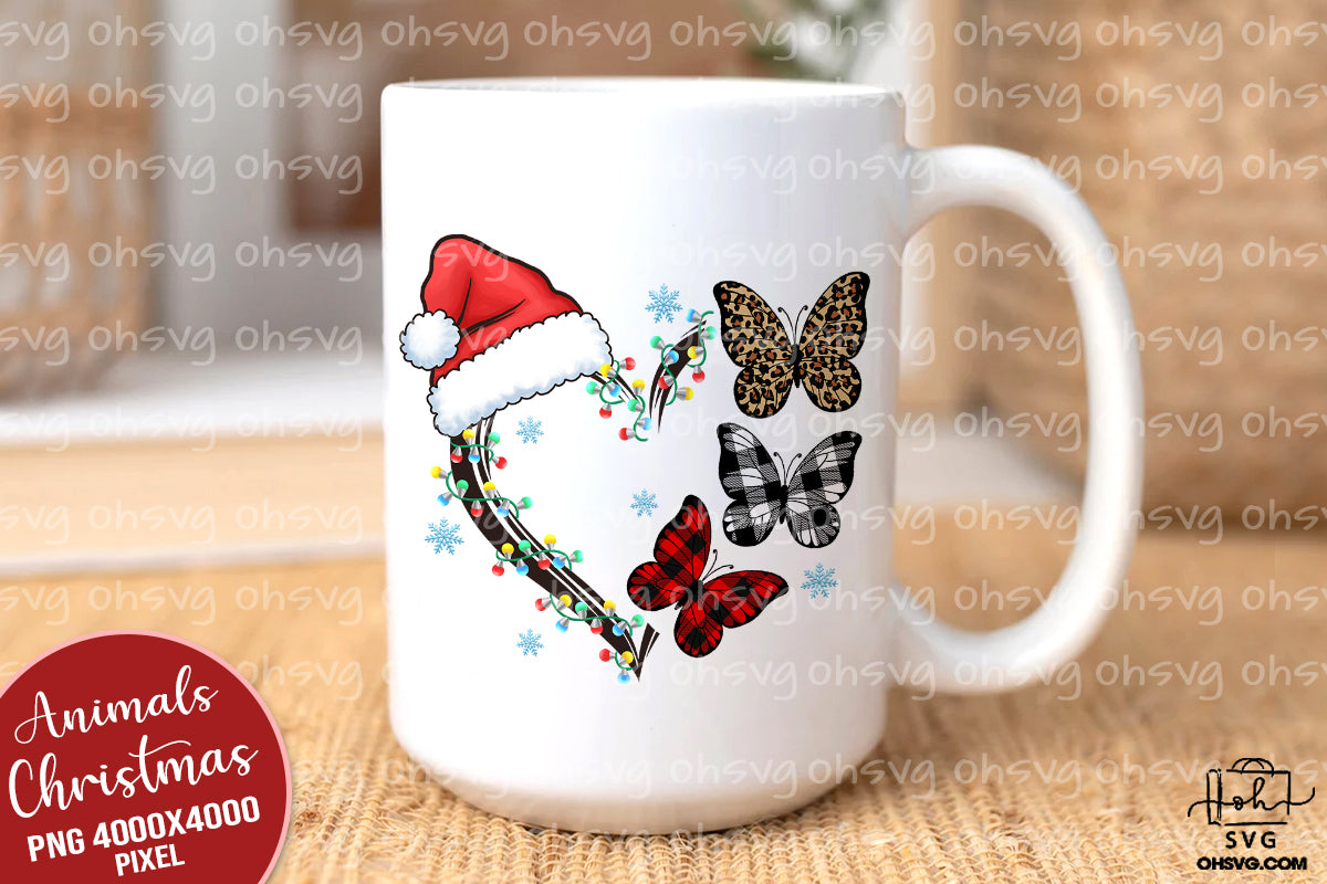Christmas Heart Butterfly PNG, Butterfly Christmas PNG, Santa Butterfly Heart PNG