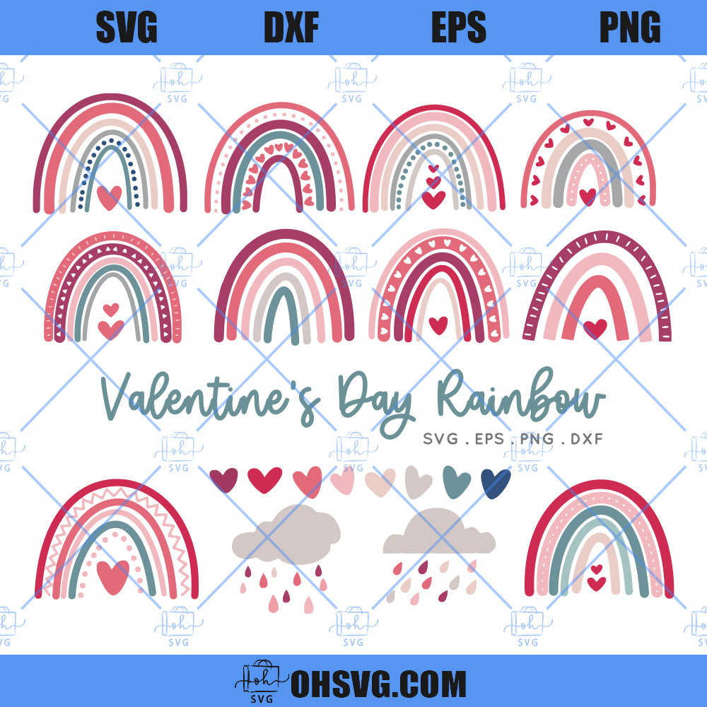 Valentines Day Rainbow SVG, Valentine SVG, Pink Boho Rainbow SVG