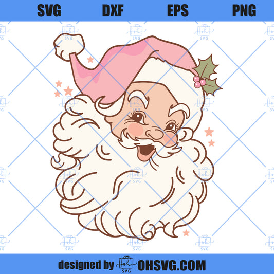 Retro Pink Santa Claus SVG, Christmas SVG, Christmas Vintage SVG, Pink Santa SVG