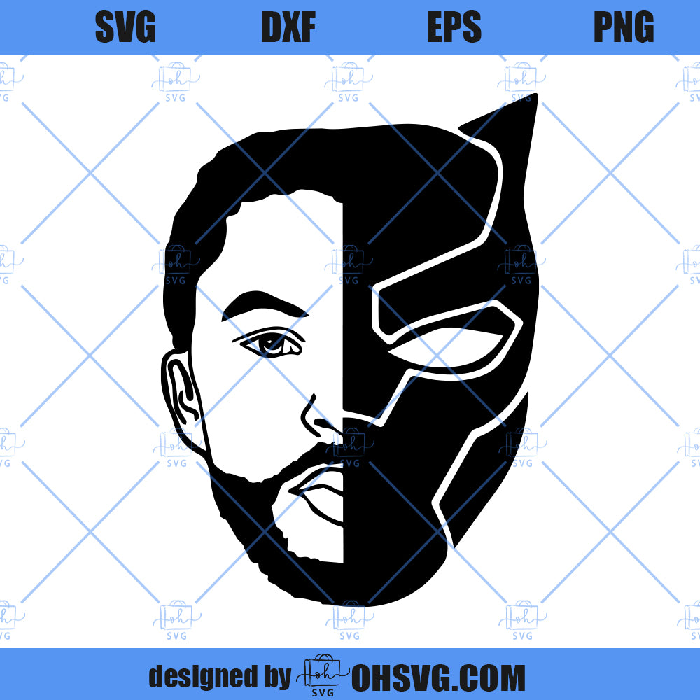 Black Panther T'Challa Face Silhouette Digital Clipart, Black Panther Face SVG