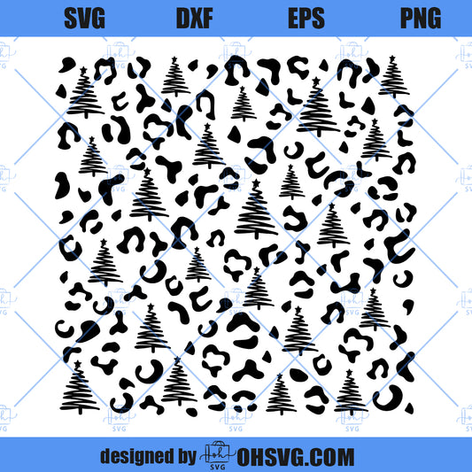 Leopard Christmas Tree Pattern SVG, Christmas Tree Line Cheetah Pattern SVG
