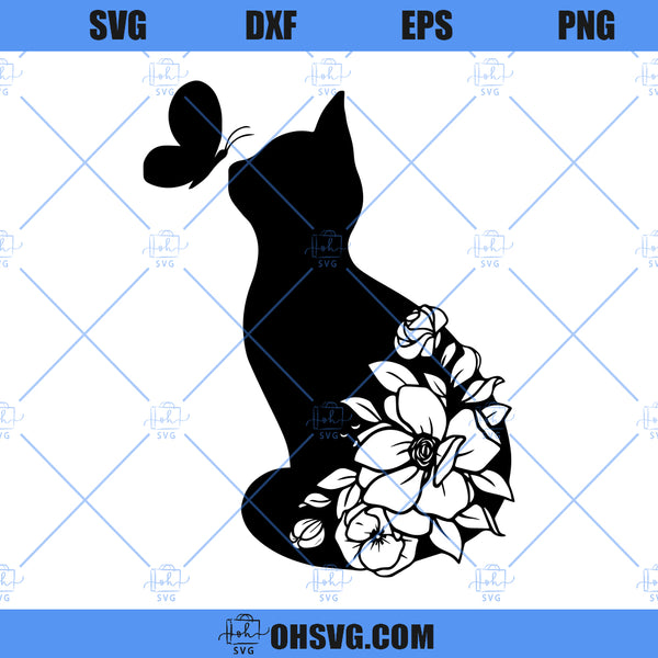 Cat With Flowers SVG, Floral Cat SVG, Cat Black Flower SVG - ohsvg