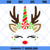 Reindeer Unicorn SVG, Reindeer Christmas Face SVG, Reindeer Peppermint Candy Cane SVG