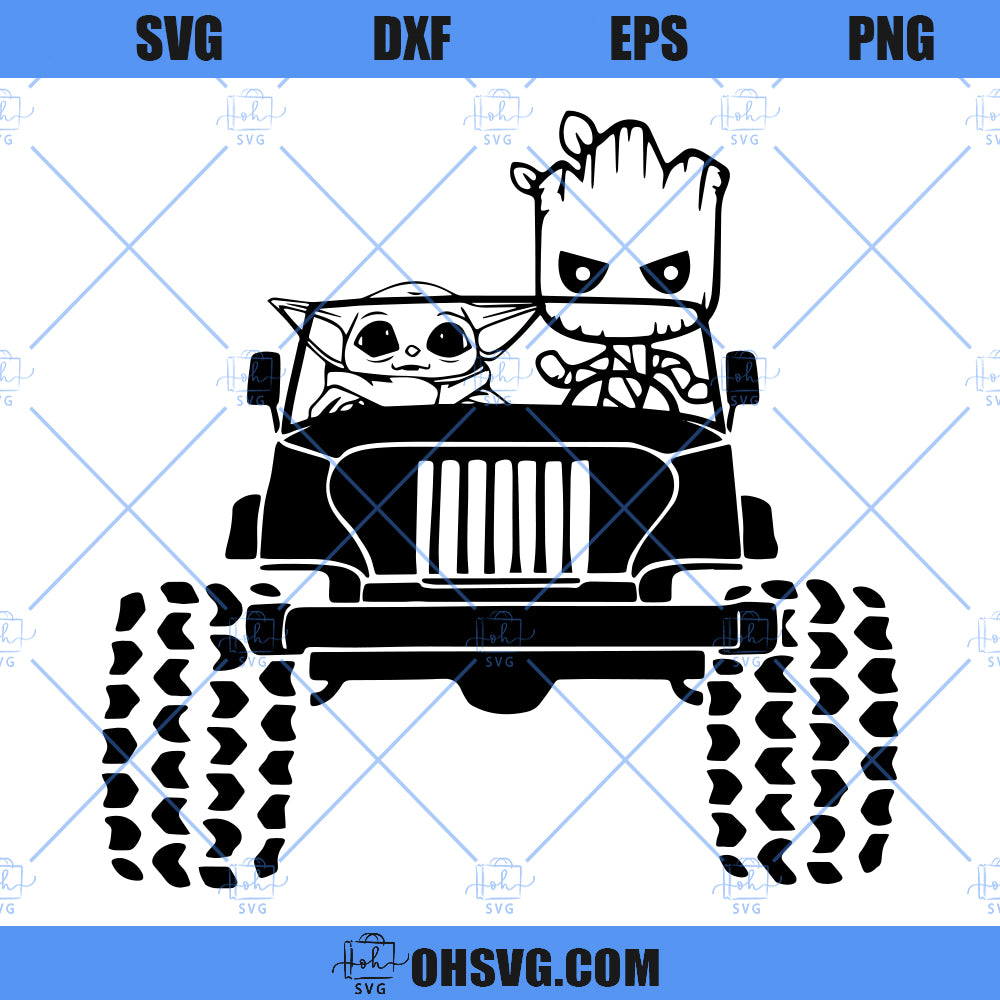 Baby Yoda And Groot SVG, Baby Yoda And Groot In The Jeep SVG