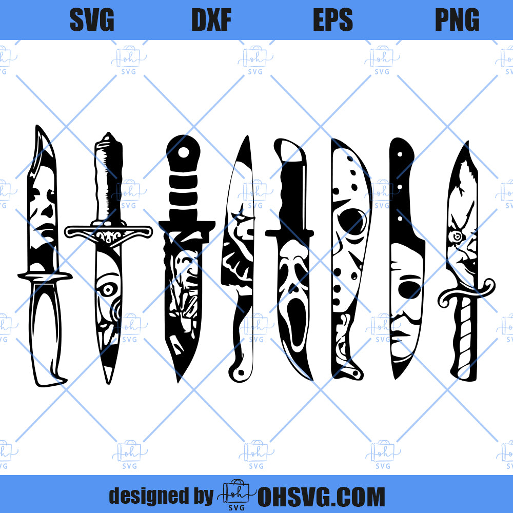 Horror Movie Characters In Knives SVG, Famous Horror Characters Halloween SVG