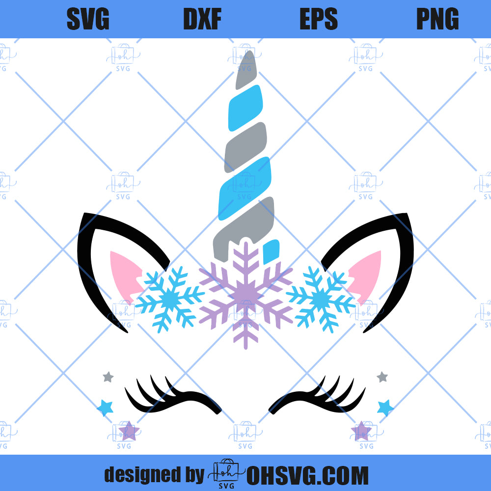 Snowflake Unicorn SVG, Unicorn Face Christmas SVG, Snowflakes Unicorn Winter SVG