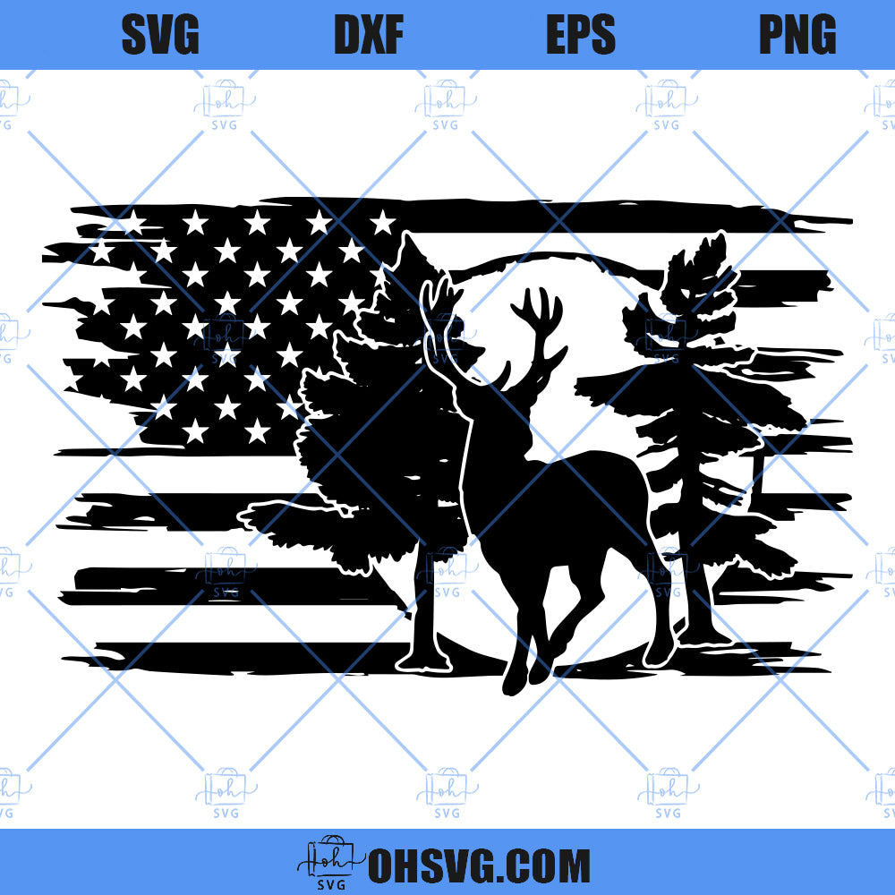 Deer SVG, Flag SVG, Hunting SVG, American Flag SVG, Deer Distressed Flag SVG, Hunting Weekend SVG