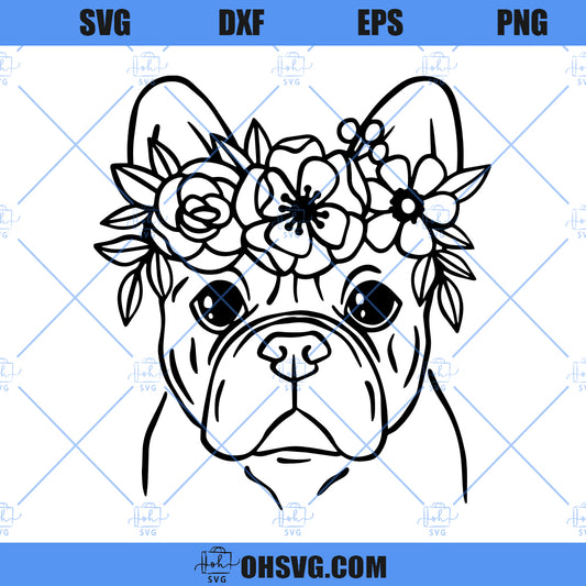 Dog SVG, Dog With Flower Crown SVG, French Bulldog SVG, Frenchie SVG