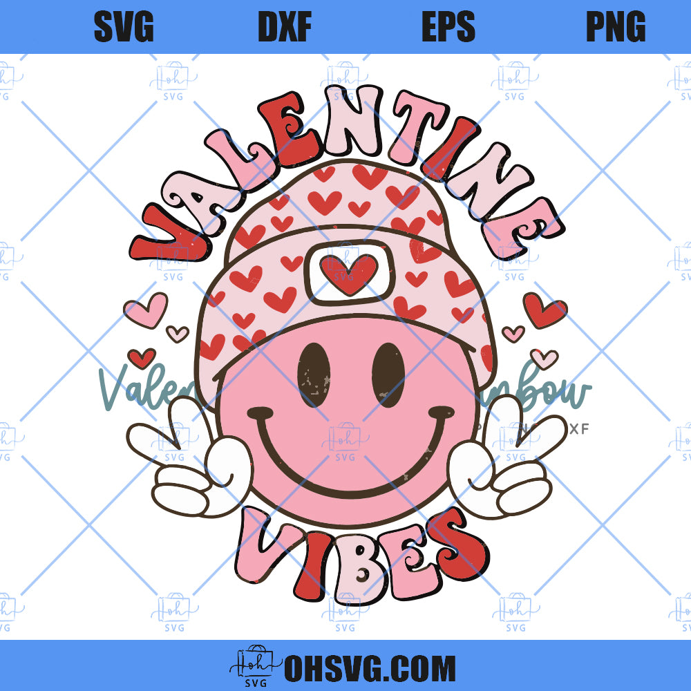 Valentine Vibes SVG, Valentine’s Day SVG, Smiley Face SVG, Retro Valentines SVG