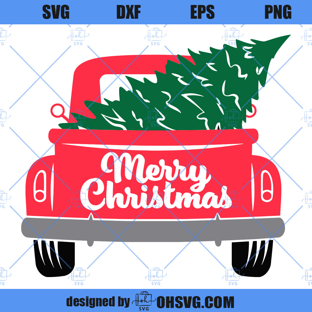 Christmas Truck SVG, Red Truck Farmhouse Christmas Tree SVG, Merry Christmas Holiday SVG