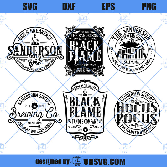 Sanderson Sisters SVG Bundle, Black Flame Candle SVG, Brewing Co SVG, Hocus Pocus SVG