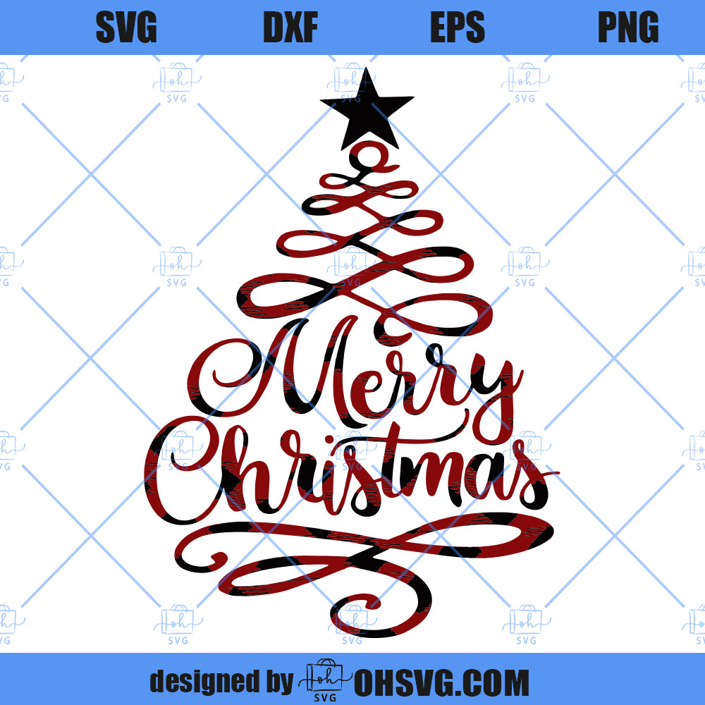 Merry Christmas SVG, Cuttable Buffalo Plaid SVG, Buffalo Plaid Christmas Tree SVG