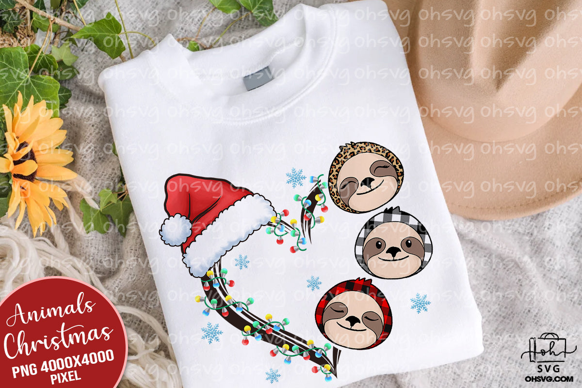 Christmas Heart Sloth PNG, Sloth Christmas PNG, Santa Sloth Heart PNG