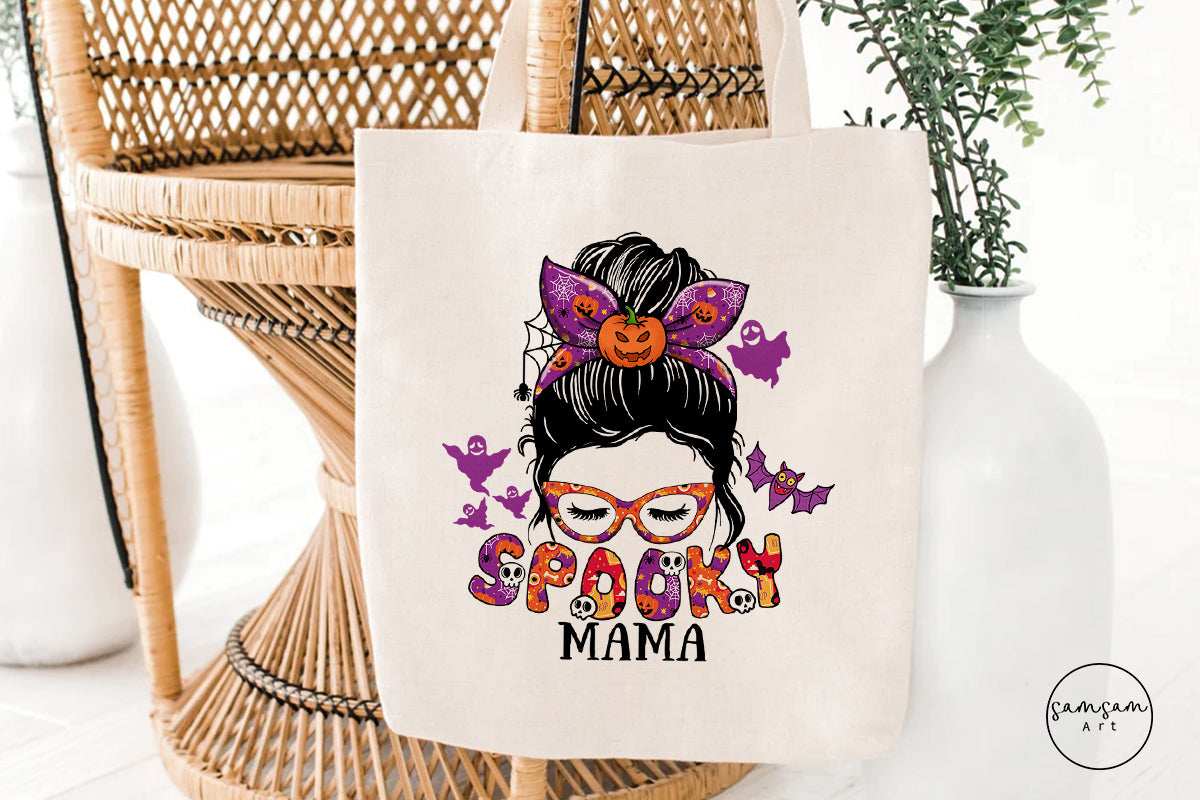 Spooky Mama PNG Horror Halloween Life Pumpkin Momster messy Bun Hair witchy woman Scary Halloween Party Png For Instant Download