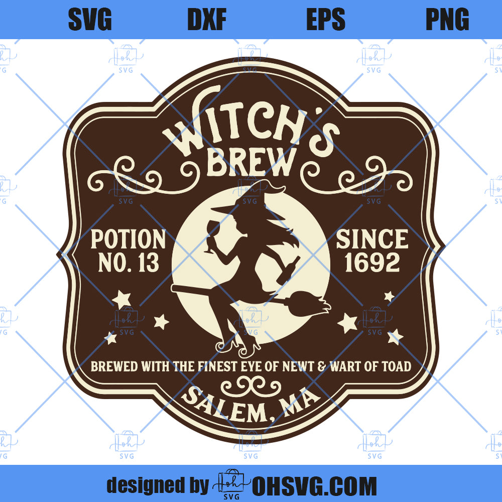 Witch's Brew Drink Label SVG, Witches Witch Halloween Booze Liquor Wine Glasses Cups SVG