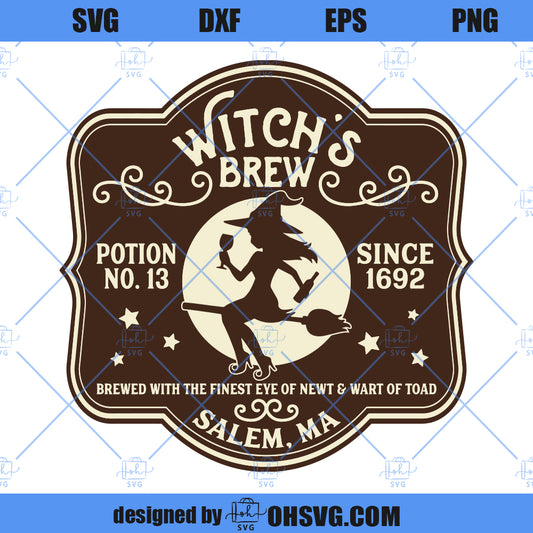 Witch's Brew Drink Label SVG, Witches Witch Halloween Booze Liquor Wine Glasses Cups SVG
