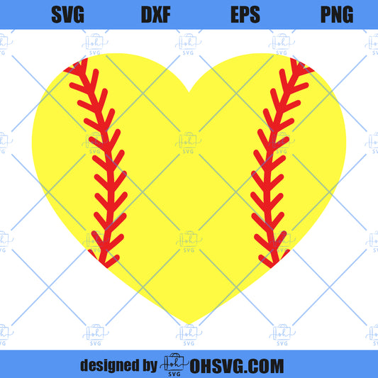 Softball Heart SVG Files, Softball Love Heart SVG, Softball Heart Shape SVG