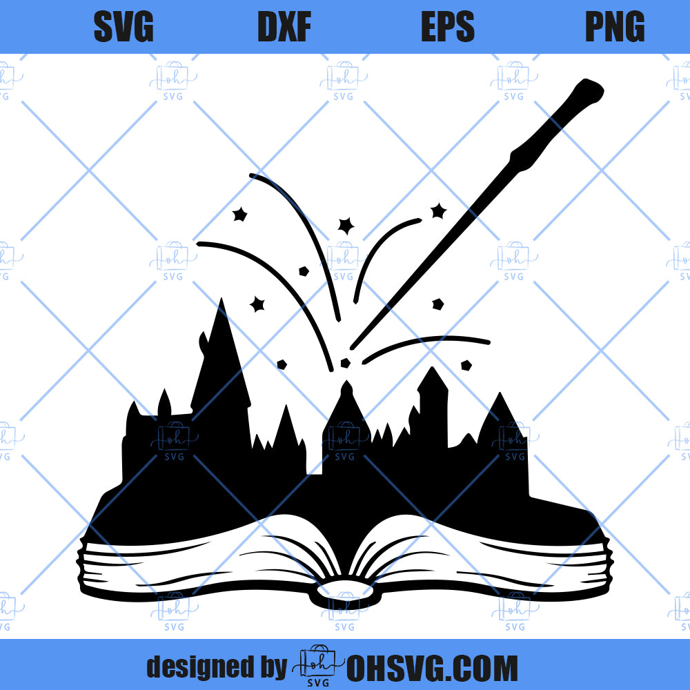 Wizard Book SVG, Magic Wand SVG, Castle Skyline SVG, Wizard Wand SVG, Magic Book SVG