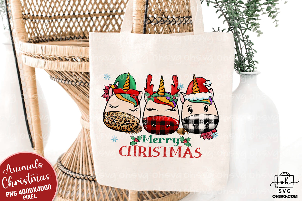 Merry Christmas Unicorn PNG, Plaid Leopard Unicorn PNG, Santa Reindeer Unicorn PNG