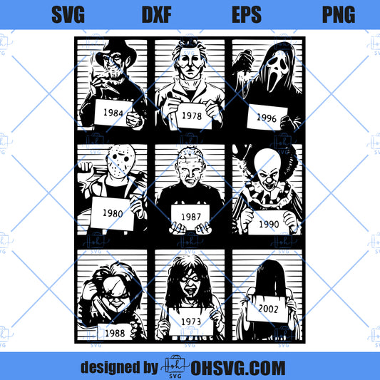 Halloween Mugshots SVG, Horror Movie SVG, Horror Movie Characters SVG, Horror Fan SVG
