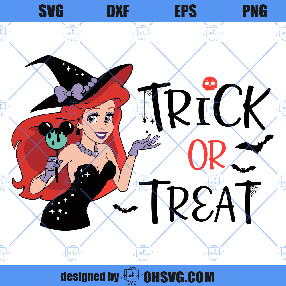 Ariel Trick Or Treat SVG, Princess Mermaid SVG, Halloween Ariel SVG