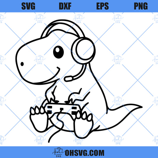 Gamer T-rex SVG, Gaming Dinosaur SVG, Video Games Controller SVG