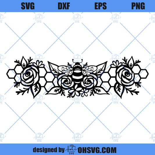 Bee SVG Cut File, Floral Bee SVG Swag, Bumble Bee SVG, Honeycomb SVG, Vintage Bee SVG