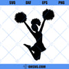 Cheerleader SVG, Large Black Cheerleader Jumping Up In The Air With Bent Knees And Two Pom Poms SVG