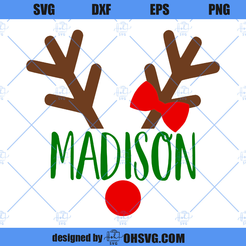 Girl Rudolph Reindeer Frame SVG, Custom Name Reindeer Christmas SVG