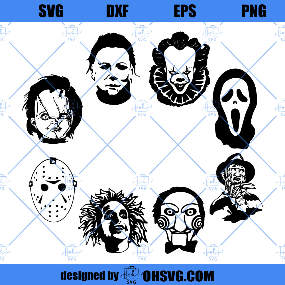 Horror Movie Characters Bundle SVG, Freddy Scream Pennywise Michael Myers Chucky Beetle Juice SVG