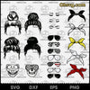 Messy Bun SVG, Bundle Bandana Messy Hair Don&#39;t Care Mom Bun with Sunglasses and Headbands SVG