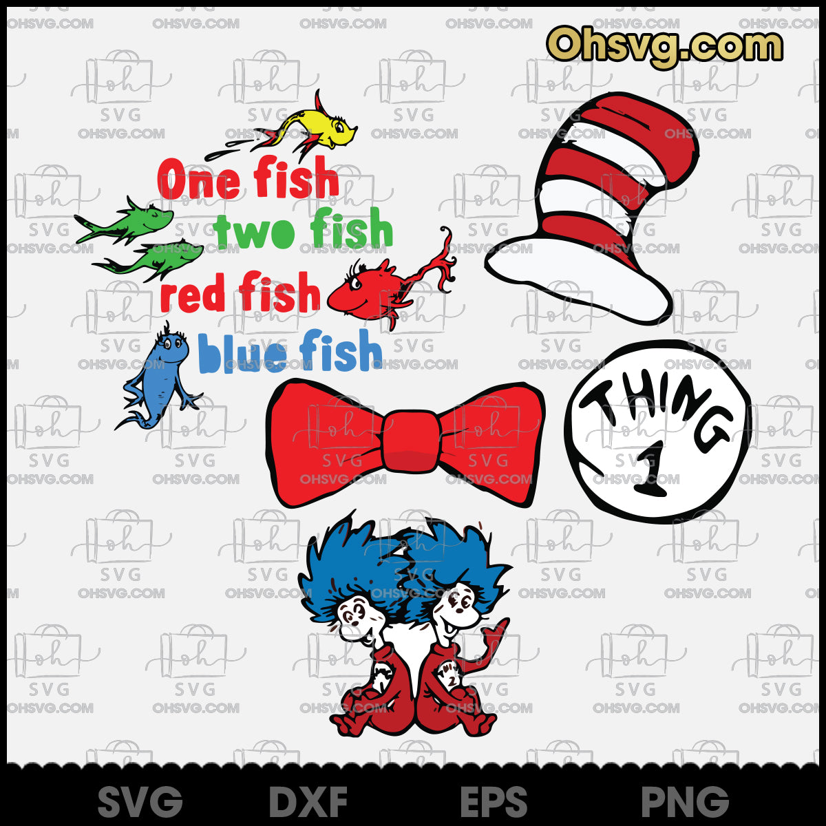 One Fish Two Fish Red Fish Blue Fish SVG, 1 Thing Dr.seuss SVG