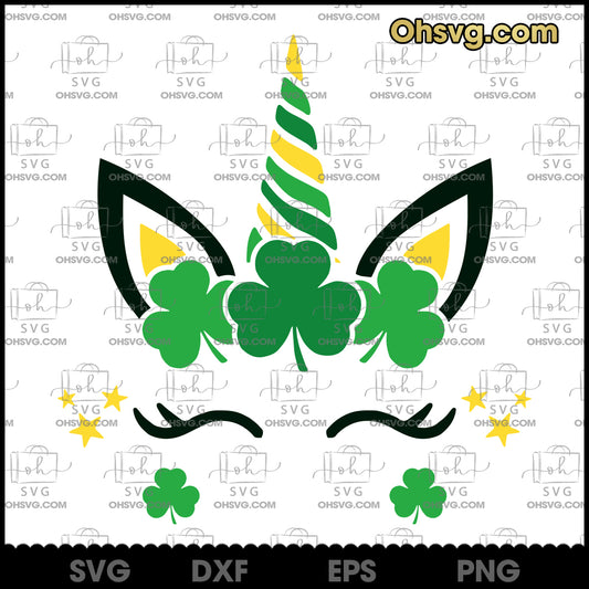 St Patricks Day Unicorn Green Unicorn SVG Clover On Unicorn Head SVG