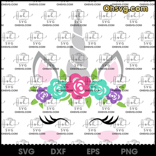 Unicorn SVG, Unicorn Head SVG, Unicorn Horn SVG, Floral Unicorn Digital File SVG