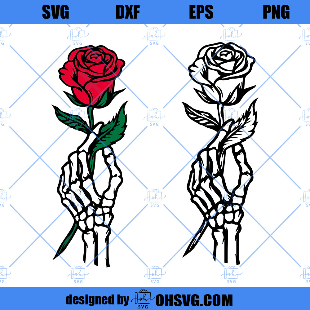 Skeleton Hand PNG SVG, Rose Skeleton Hand SVG DXF Cut Files For Cricut