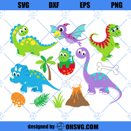 Dinosaur SVG, Cute Dinosaur PNG DXF Cut Files For Cricut