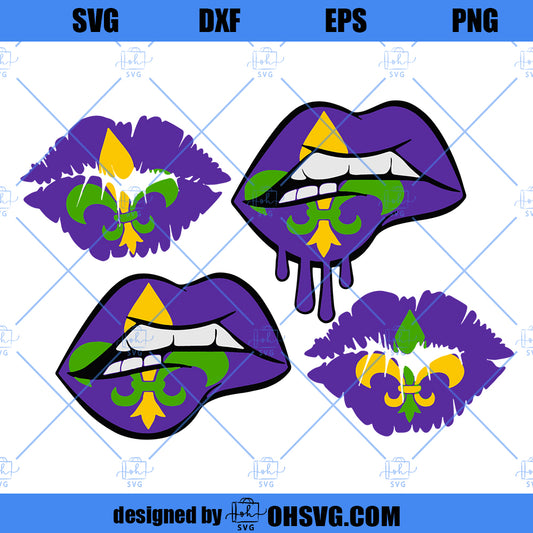 Lip Mardi Gras SVG, Set Of 4 Mardi Gras Lips, Dripping Lips SVG