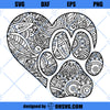 Dog Paw Heart Mandala SVG, Love Dog SVG, Dog Paw Mandala SVG
