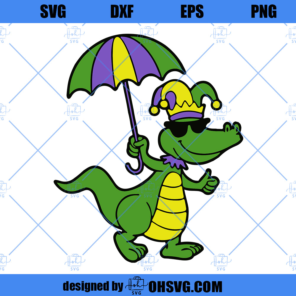 Crocodile SVG, Mardi Gras Alligator SVG, Mardi Gras SVG