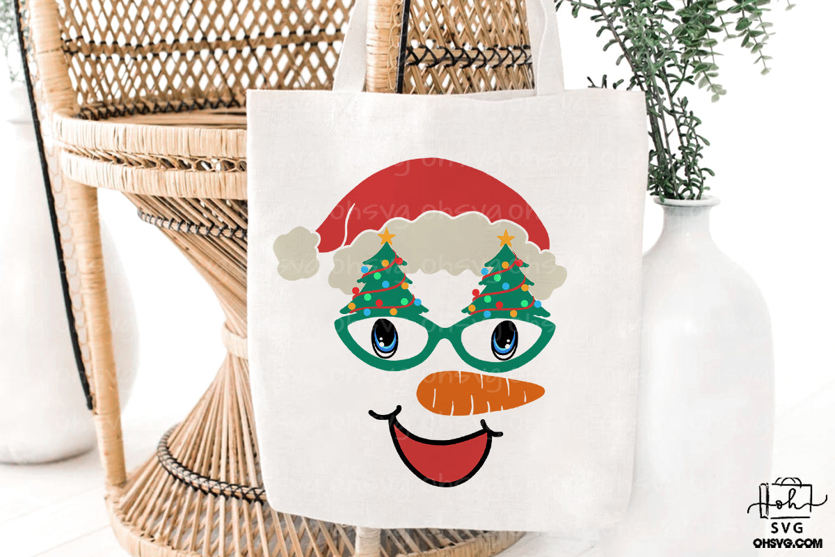Snowman Face With Glasses PNG, Cute Snowman Face PNG, Christmas Snowman PNG