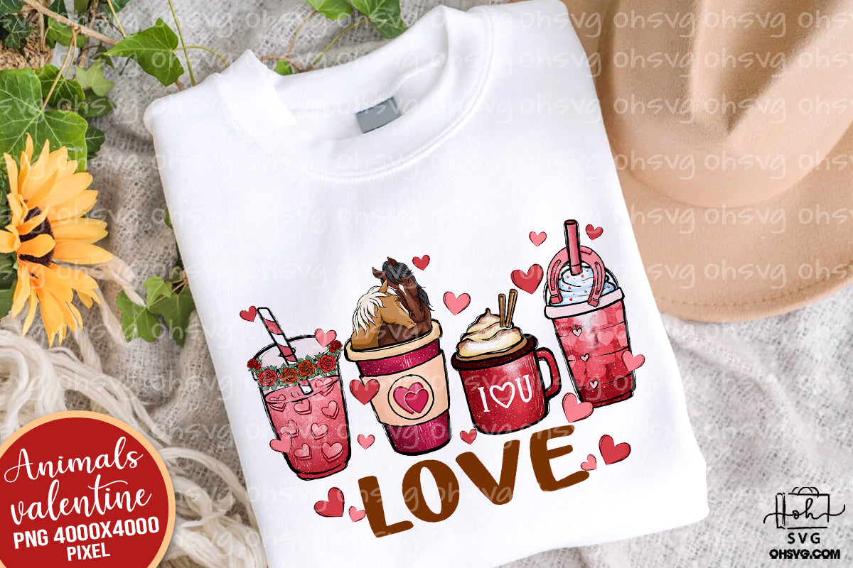 Horse Coffee Xoxo Valentine PNG, Horse Valentine Love PNG, Horse Drinks Valentine PNG