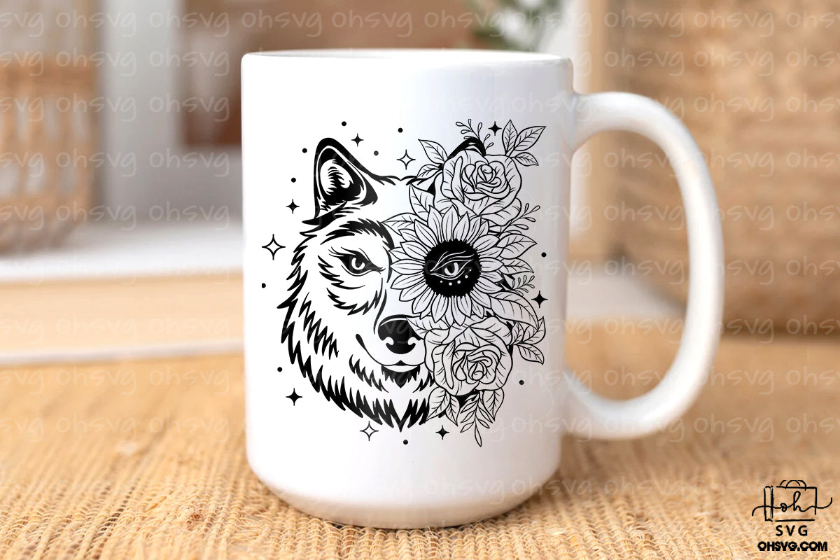 Wolf With Flowers PNG, Wolf PNG, Wolf Floral PNG, Wolf Face PNG, Wolf Head PNG