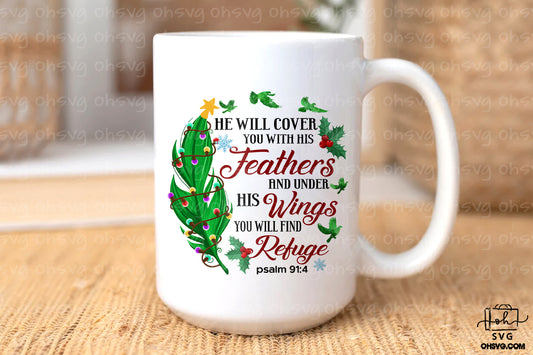 He'll Cover You With His Feathers PNG, Christian Christmas PNG, Religious PNG