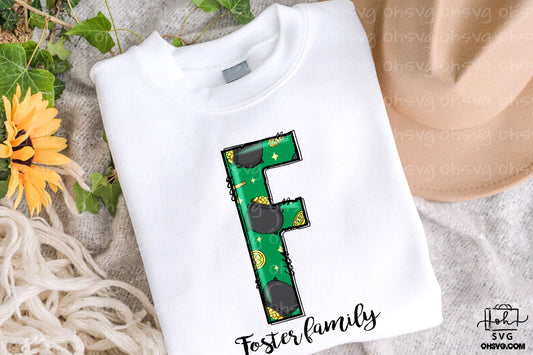 Letter F Patricks Day PNG, Custome Name Family St Patrick's Day, Shamrock Irish Alphabet PNG